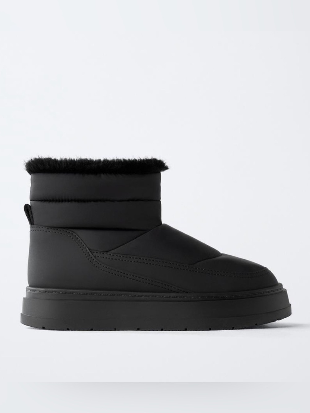 Zara Black Quilted Faux-Fur Cuff Winter Ankle Boots